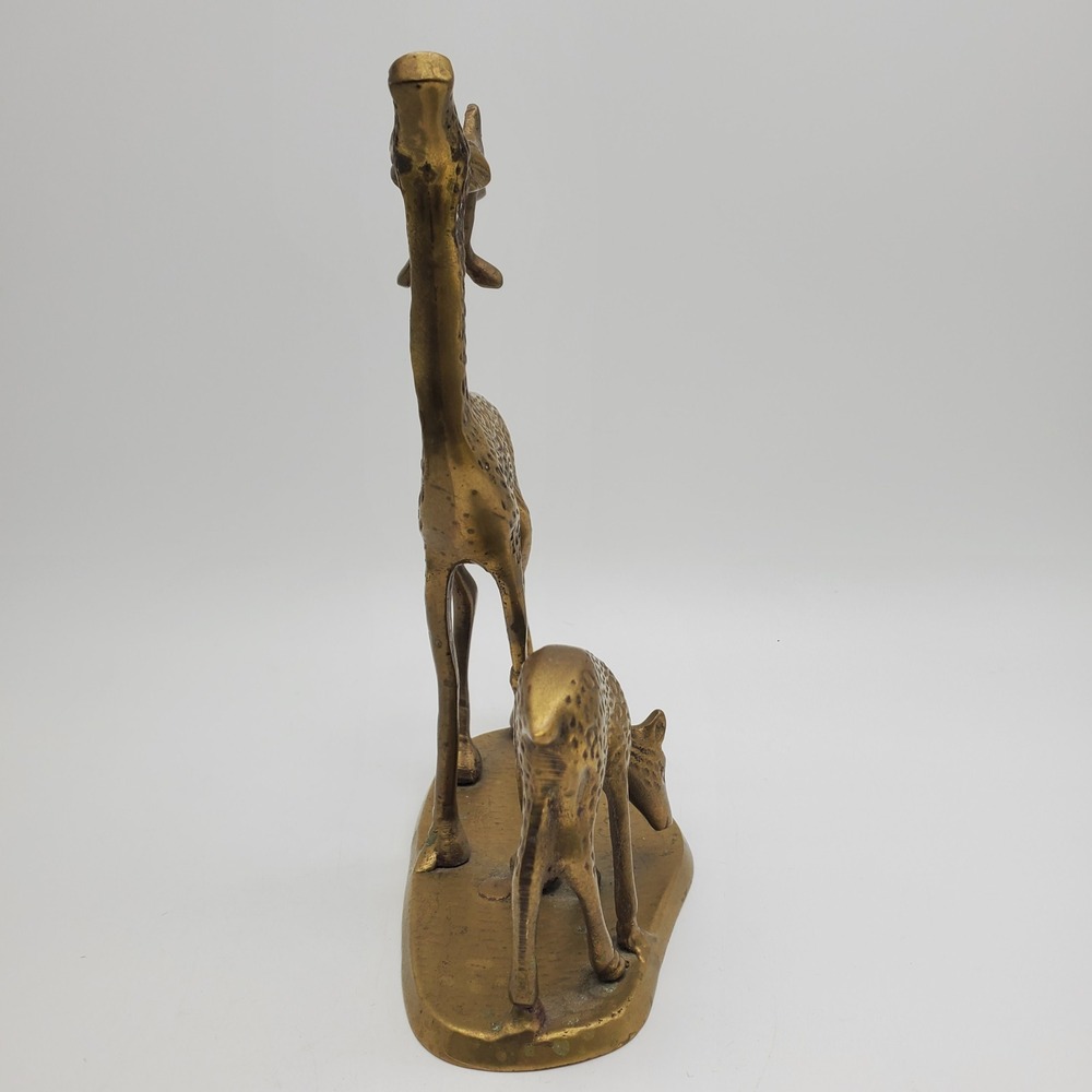 Solid Brass Deer Figurine Doe & Fawn Sculptural Animal Statue Vintage Textured - Picture 6 of 8